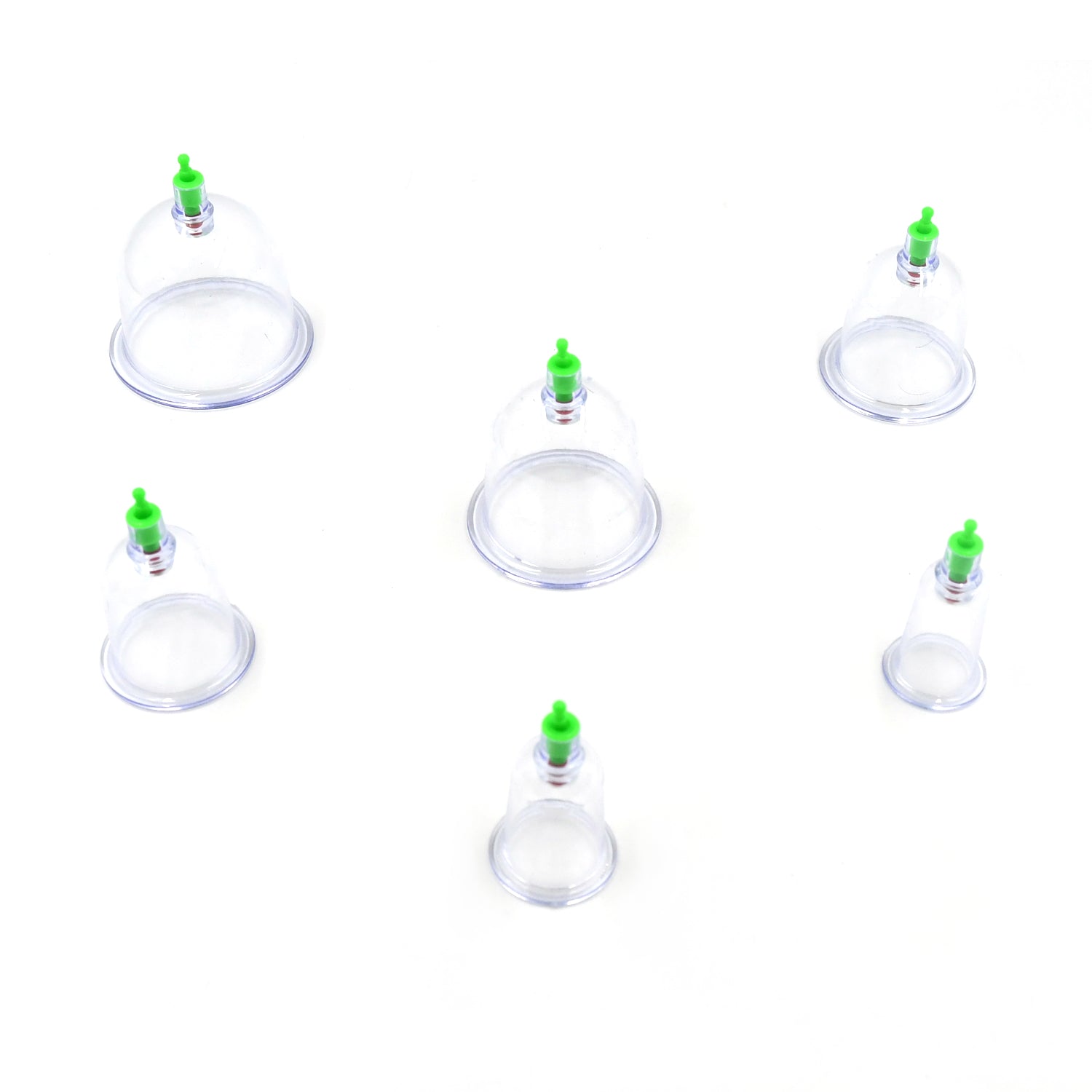 Vacuum cupping set for massage therapy with multiple suction cups. Vacuum cupping set for massage therapy with multiple suction cups.